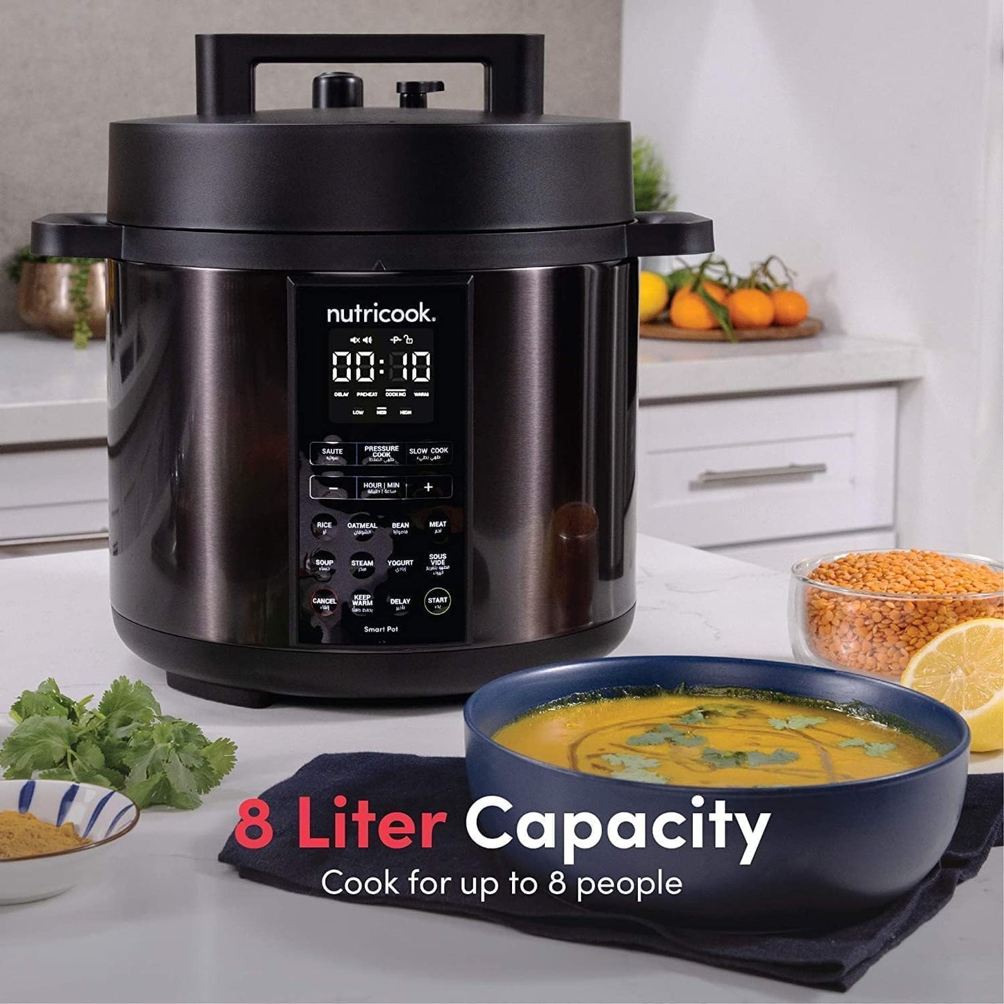 Nutricook Stainless Steel Smart Pot 2, 1000W, 9 in 1 Instant Programmable Electric Pressure Cooker, Slow Cooker, Rice Cooker, Steamer, Saute Pot, Warm Food, Smart Lid (Smart Pot 8 Litre)