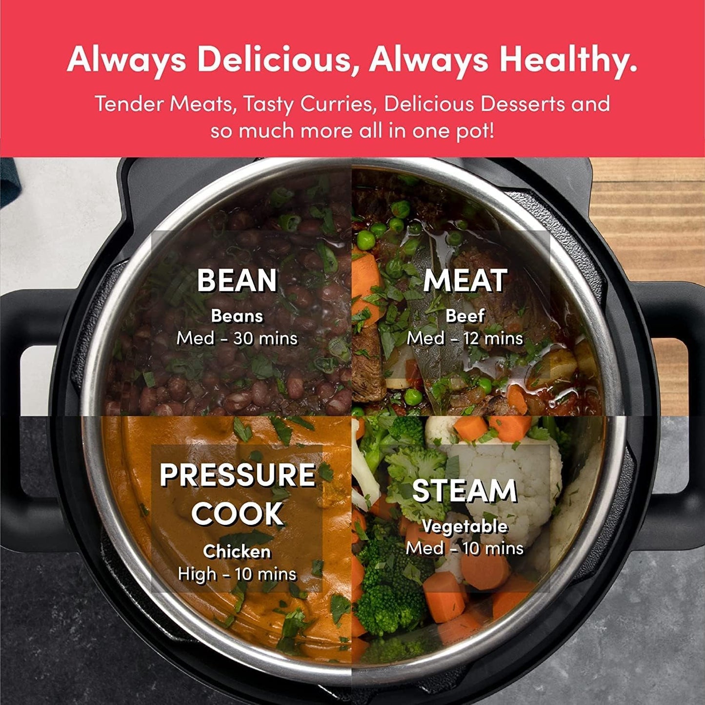 Nutricook Stainless Steel Smart Pot 2, 1000W, 9 in 1 Instant Programmable Electric Pressure Cooker, Slow Cooker, Rice Cooker, Steamer, Saute Pot, Warm Food, Smart Lid (Smart Pot 8 Litre)