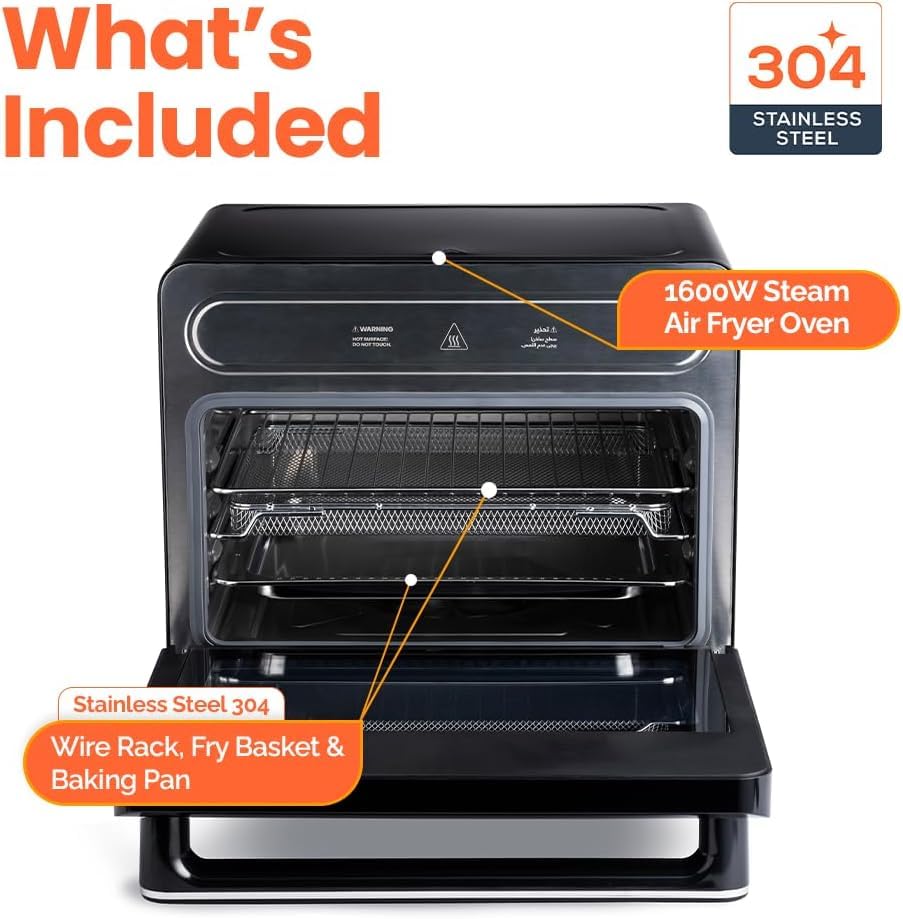 Nutricook Steami X 24 Litre Black (Steam + Air Fryer Oven) 11-in-1 Functions, 24L Capacity, Steam + Convection, Real Steam Technology, 1600W