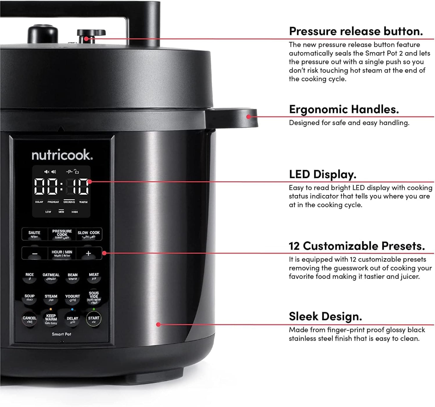 Nutricook Stainless Steel Smart Pot 2, 9 In 1 Instant Programmable Electric Pressure Cooker, 6 Litre